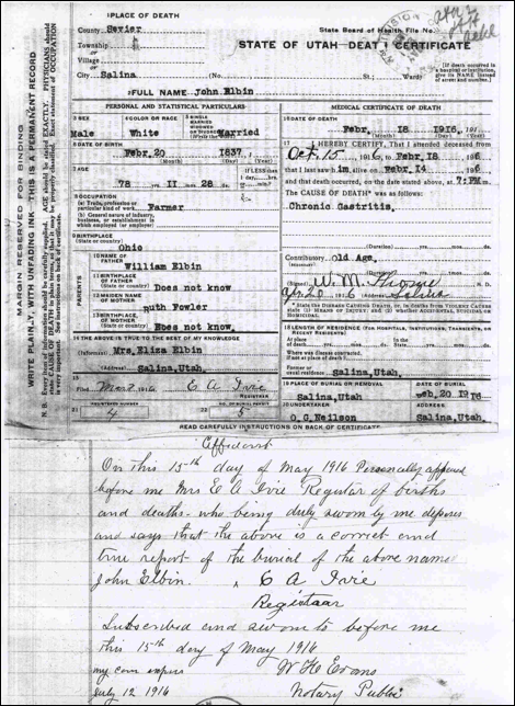 Description: John Elben Death Certificate