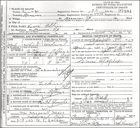 Description: Levi Elben Death Cert